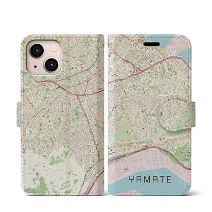 【山手（神奈川県）】地図柄iPhoneケース（手帳タイプ）ナチュラル・iPhone 13 mini 用