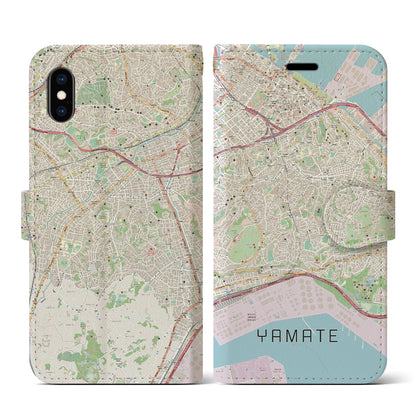 【山手（神奈川県）】地図柄iPhoneケース（手帳タイプ）ナチュラル・iPhone XS / X 用