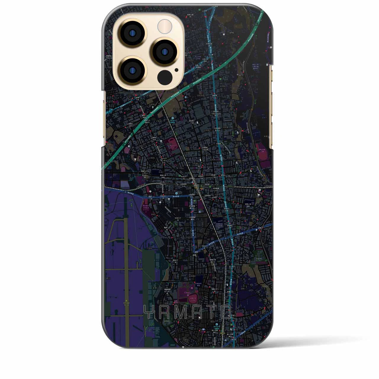 【大和】地図柄iPhoneケース（バックカバータイプ・ブラック）iPhone 12 Pro Max 用