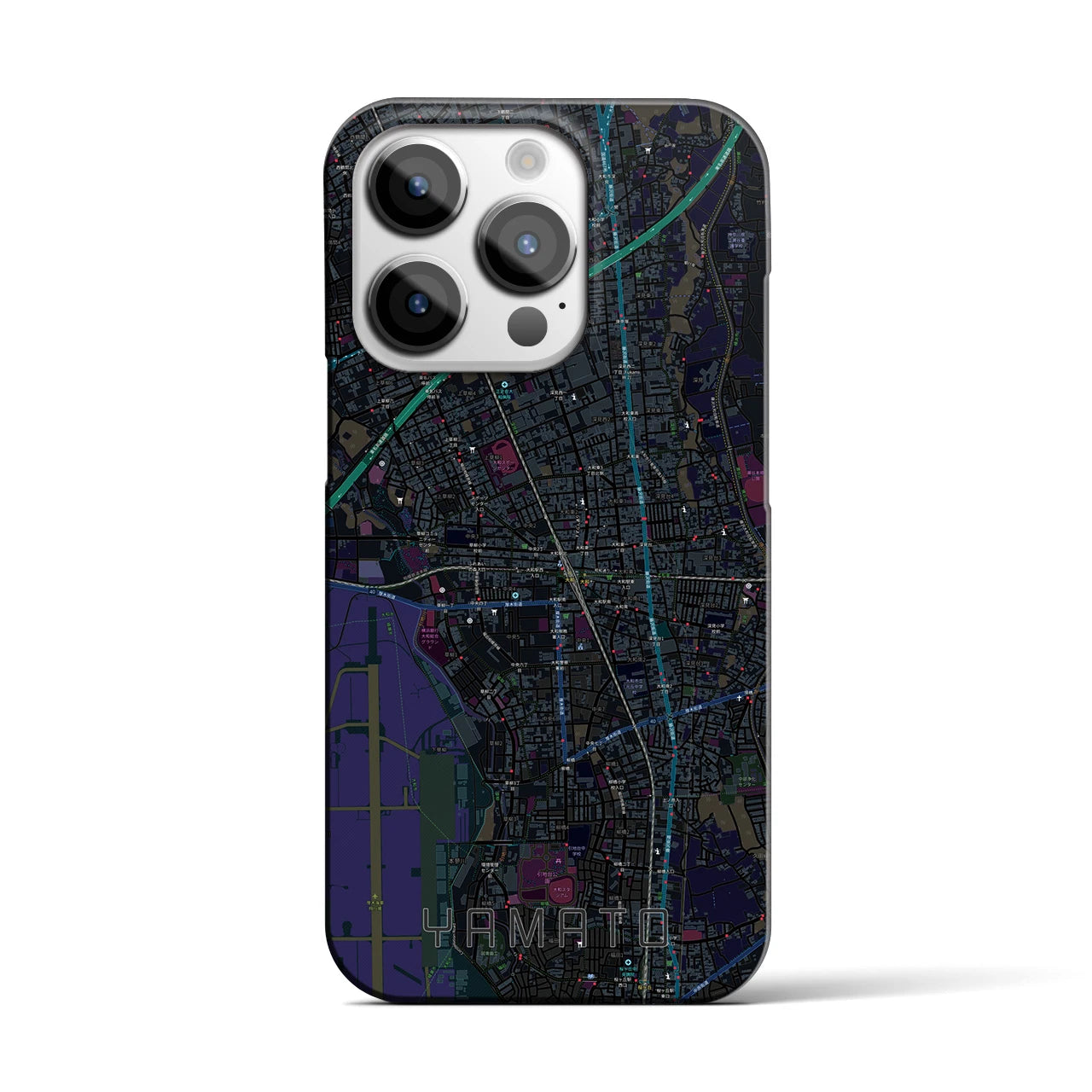 【大和】地図柄iPhoneケース（バックカバータイプ・ブラック）iPhone 14 Pro 用