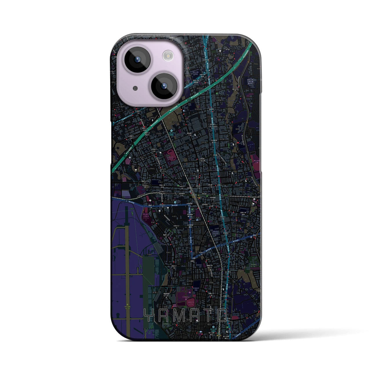【大和】地図柄iPhoneケース（バックカバータイプ・ブラック）iPhone 14 用