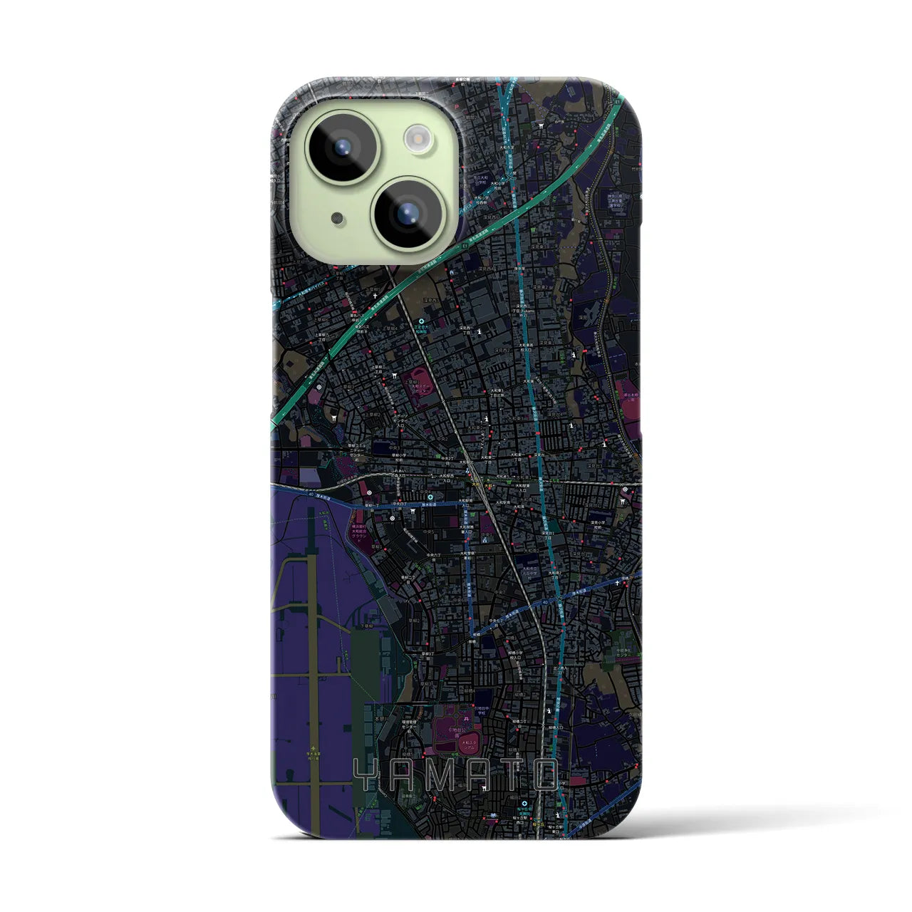 【大和】地図柄iPhoneケース（バックカバータイプ・ブラック）iPhone 15 用