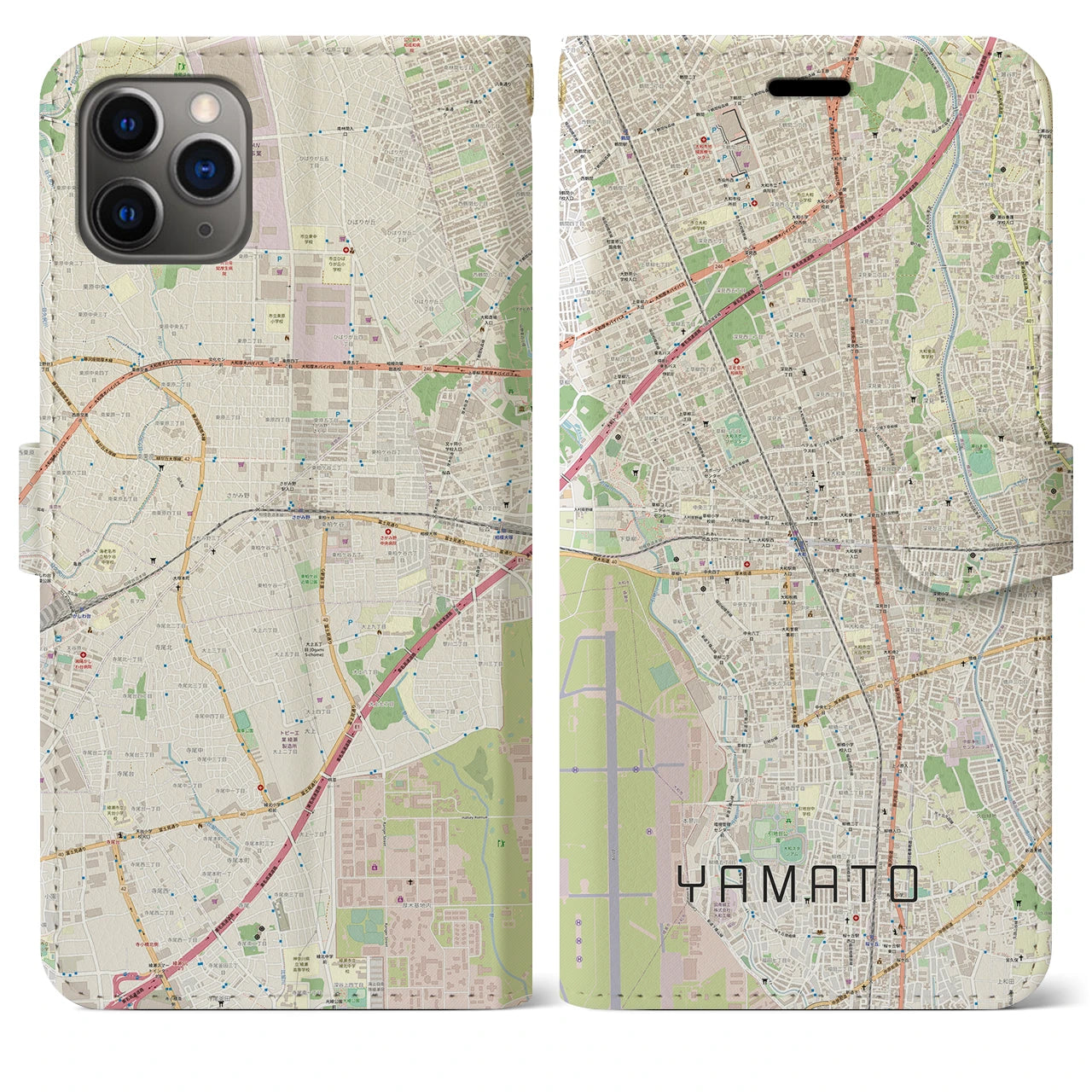 【大和】地図柄iPhoneケース（手帳両面タイプ・ナチュラル）iPhone 11 Pro Max 用