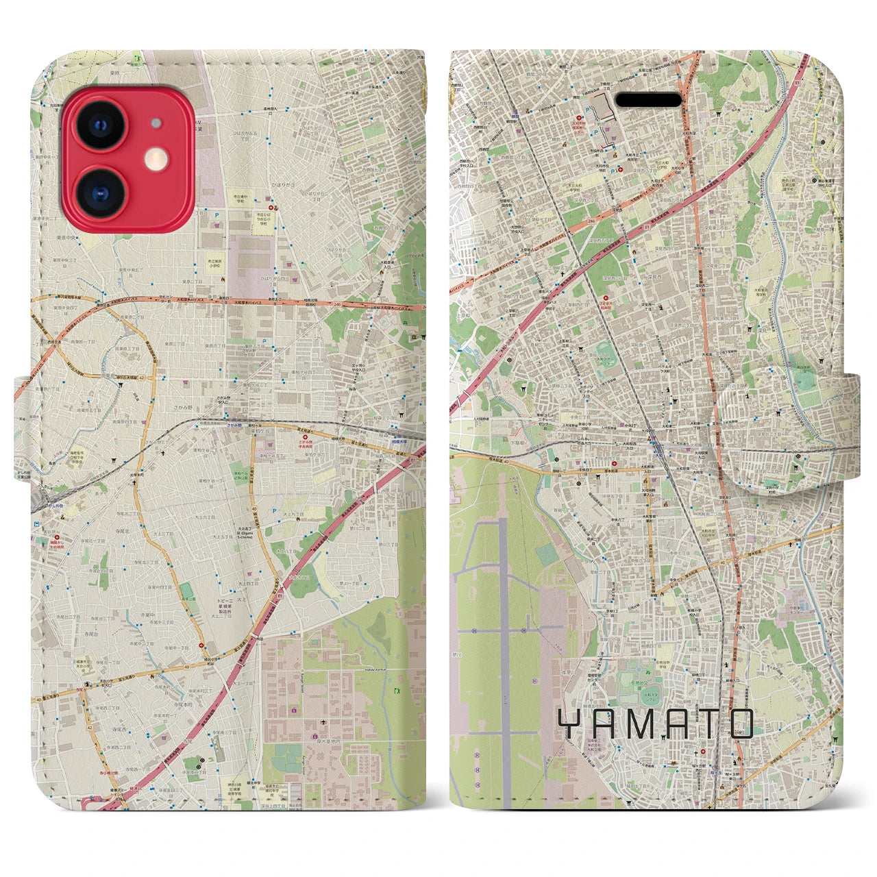 【大和】地図柄iPhoneケース（手帳両面タイプ・ナチュラル）iPhone 11 用