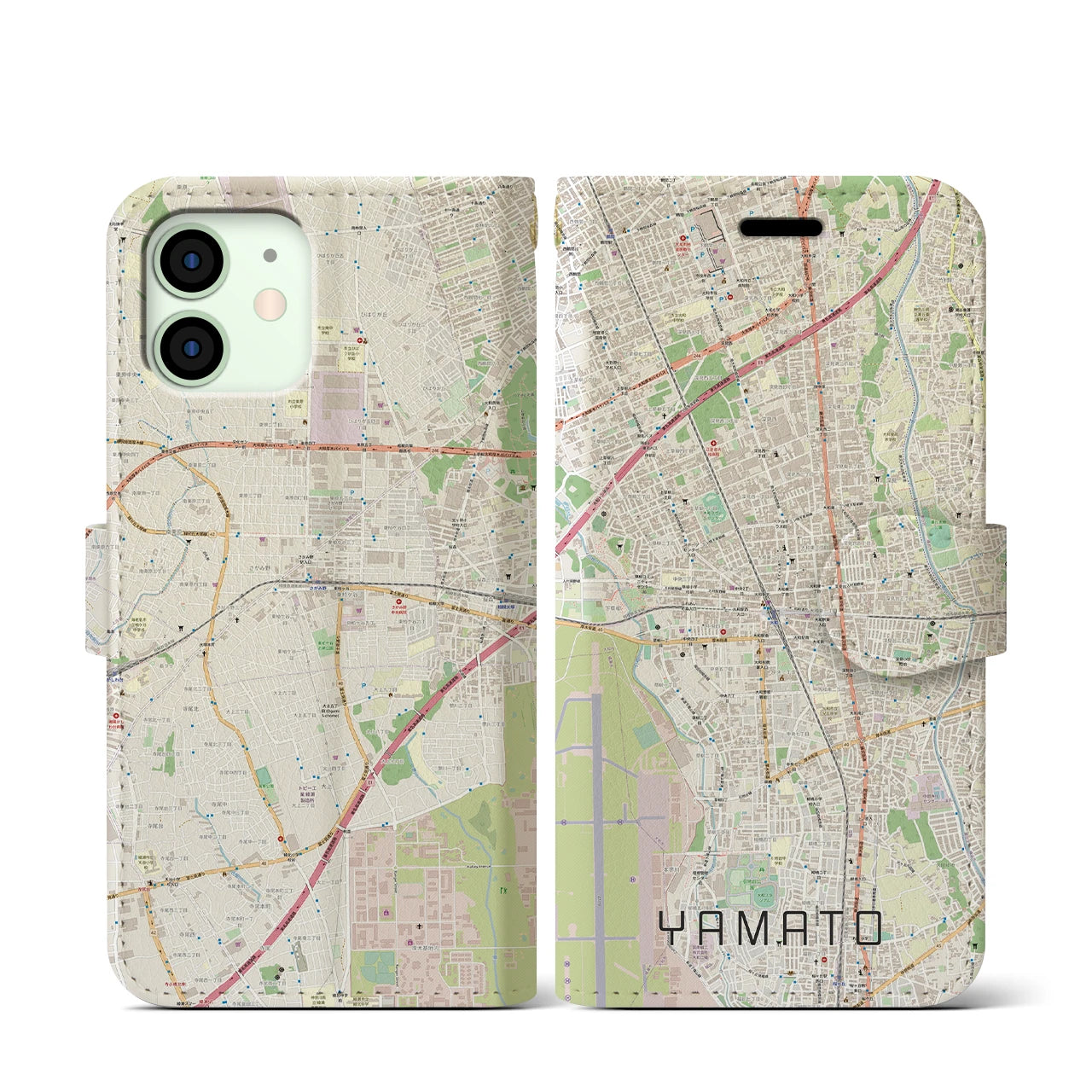 【大和】地図柄iPhoneケース（手帳両面タイプ・ナチュラル）iPhone 12 mini 用