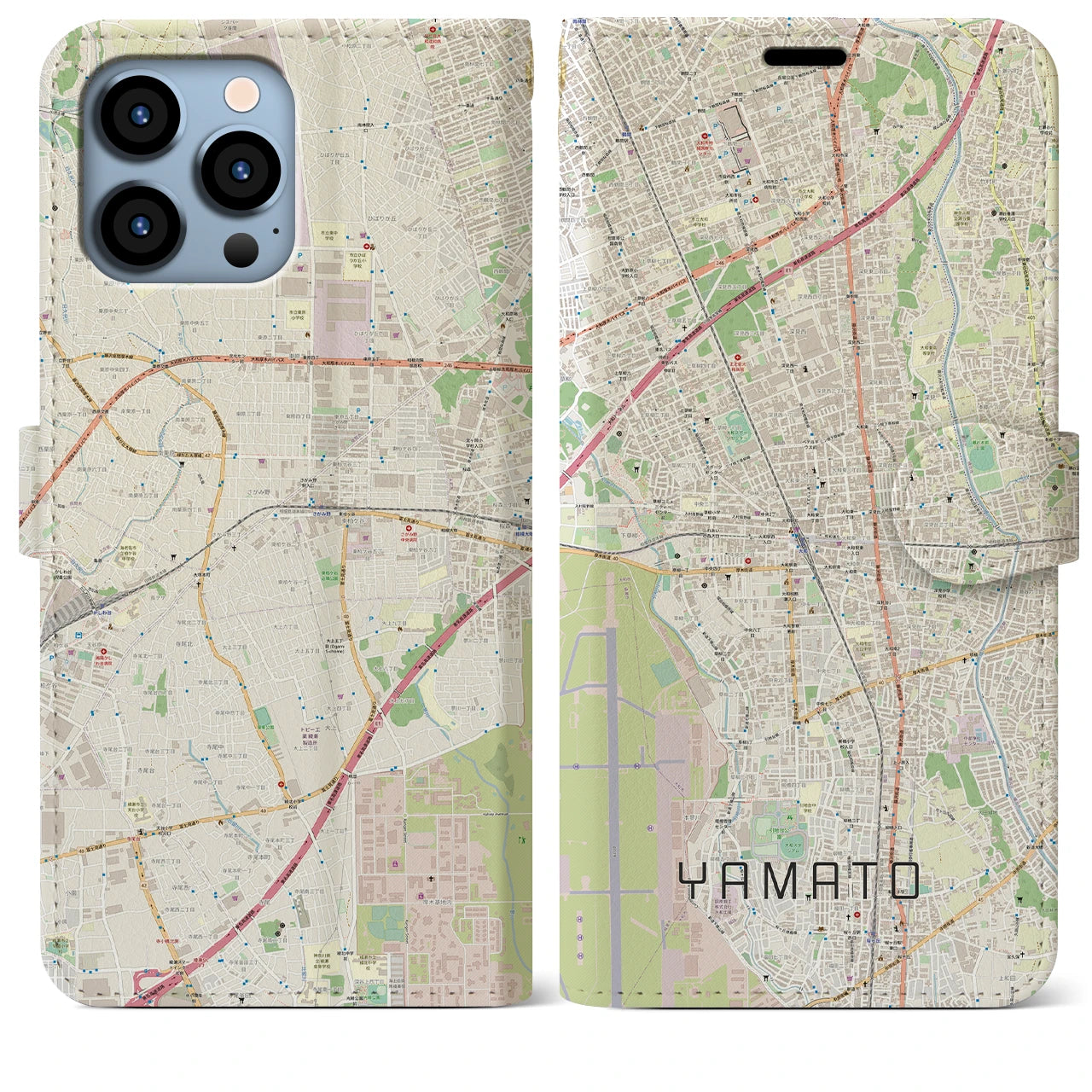 【大和】地図柄iPhoneケース（手帳両面タイプ・ナチュラル）iPhone 13 Pro Max 用