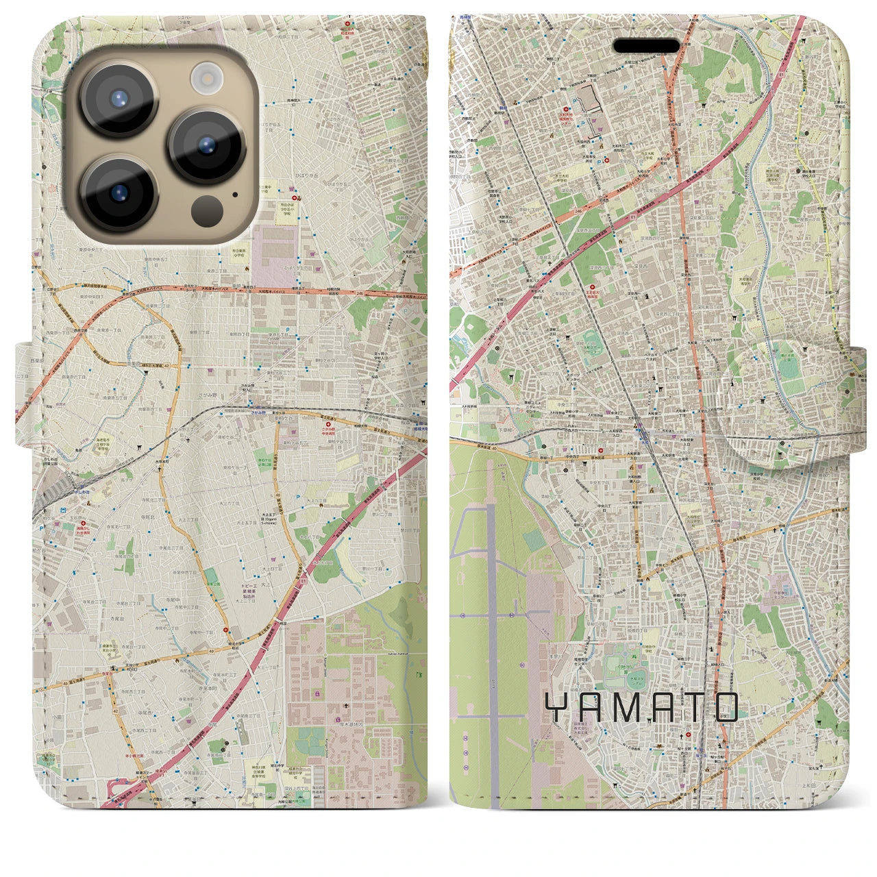 【大和】地図柄iPhoneケース（手帳両面タイプ・ナチュラル）iPhone 14 Pro Max 用