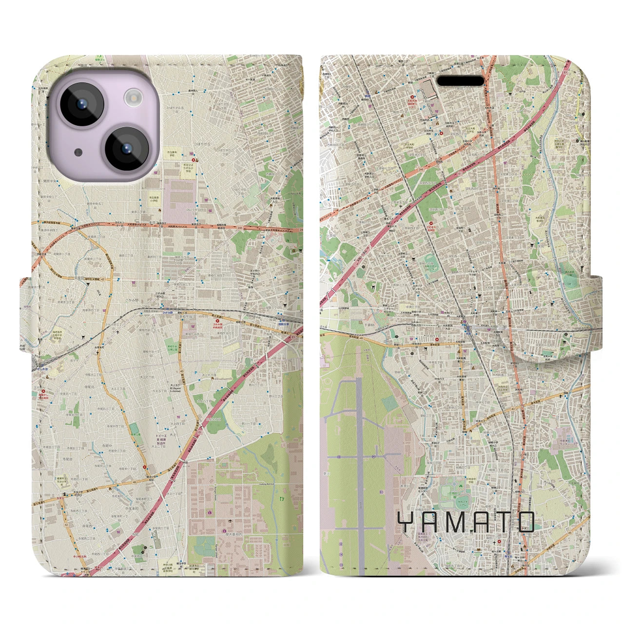 【大和】地図柄iPhoneケース（手帳両面タイプ・ナチュラル）iPhone 14 用