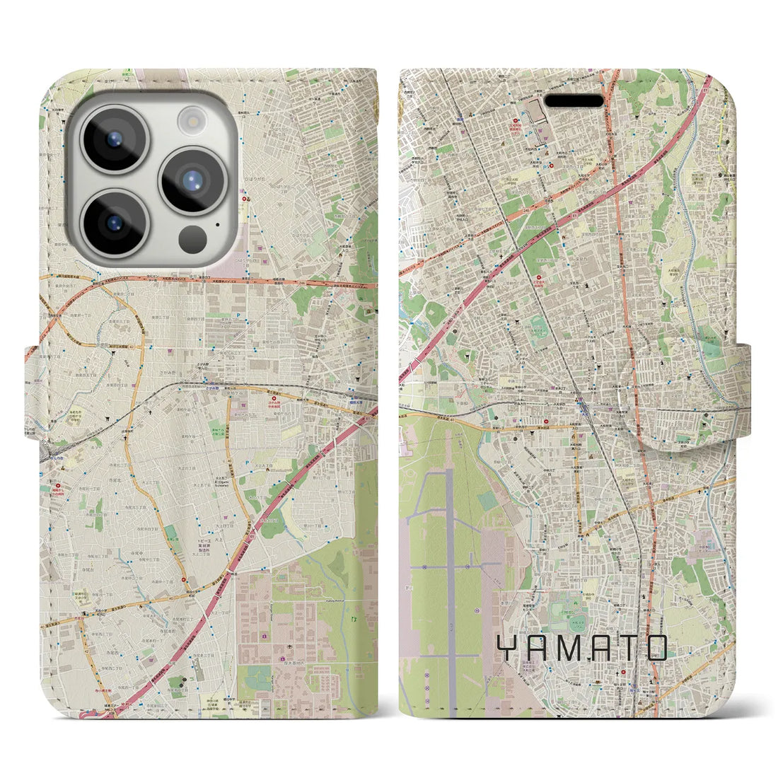 【大和】地図柄iPhoneケース（手帳両面タイプ・ナチュラル）iPhone 15 Pro 用