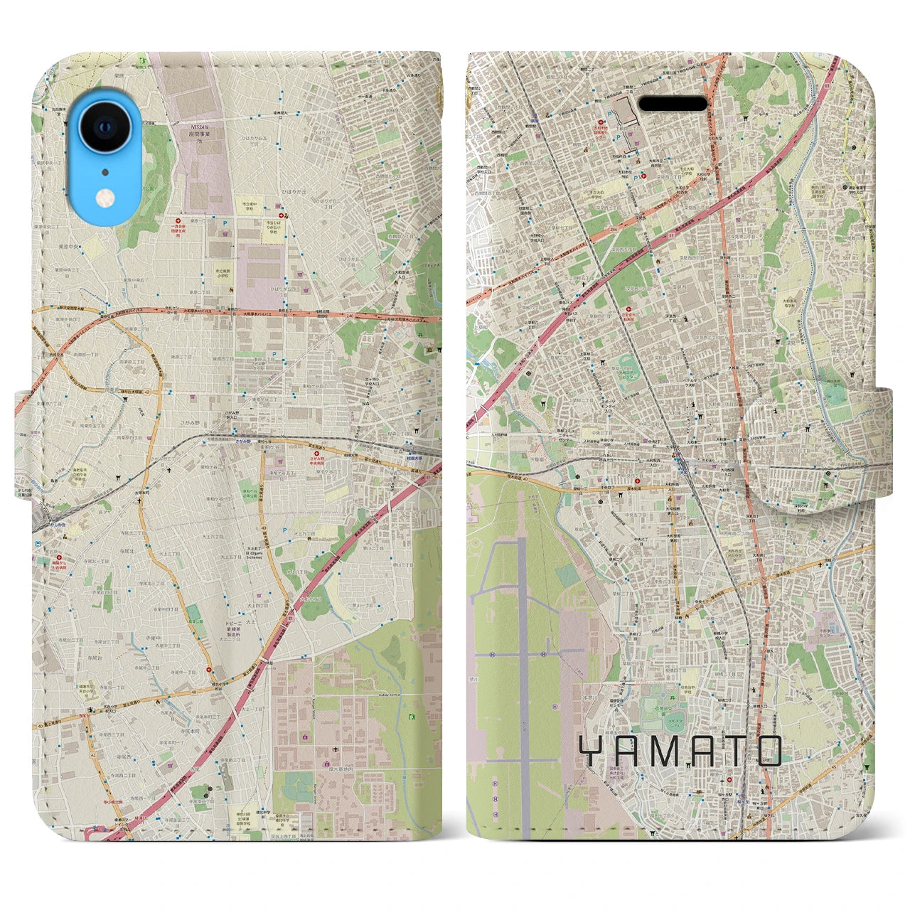 【大和】地図柄iPhoneケース（手帳両面タイプ・ナチュラル）iPhone XR 用