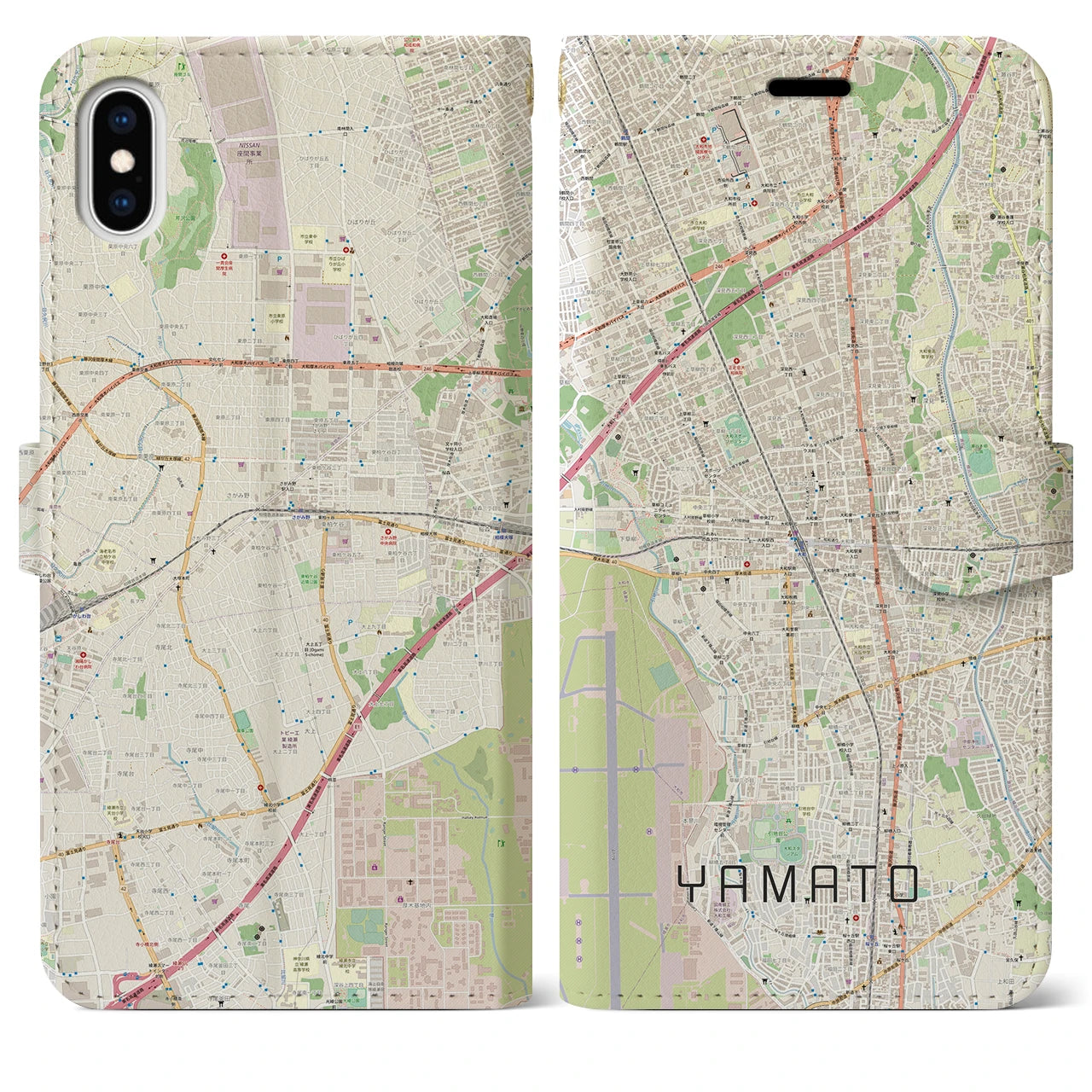 【大和】地図柄iPhoneケース（手帳両面タイプ・ナチュラル）iPhone XS Max 用