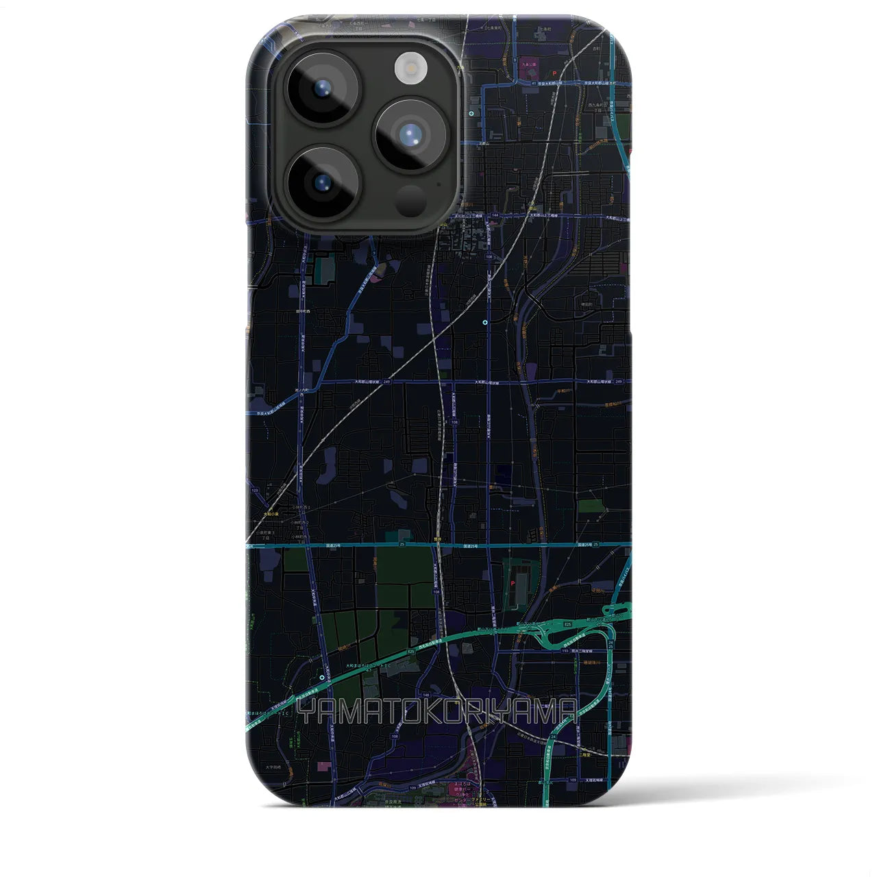 【大和郡山】地図柄iPhoneケース（バックカバータイプ・ブラック）iPhone 15 Pro Max 用