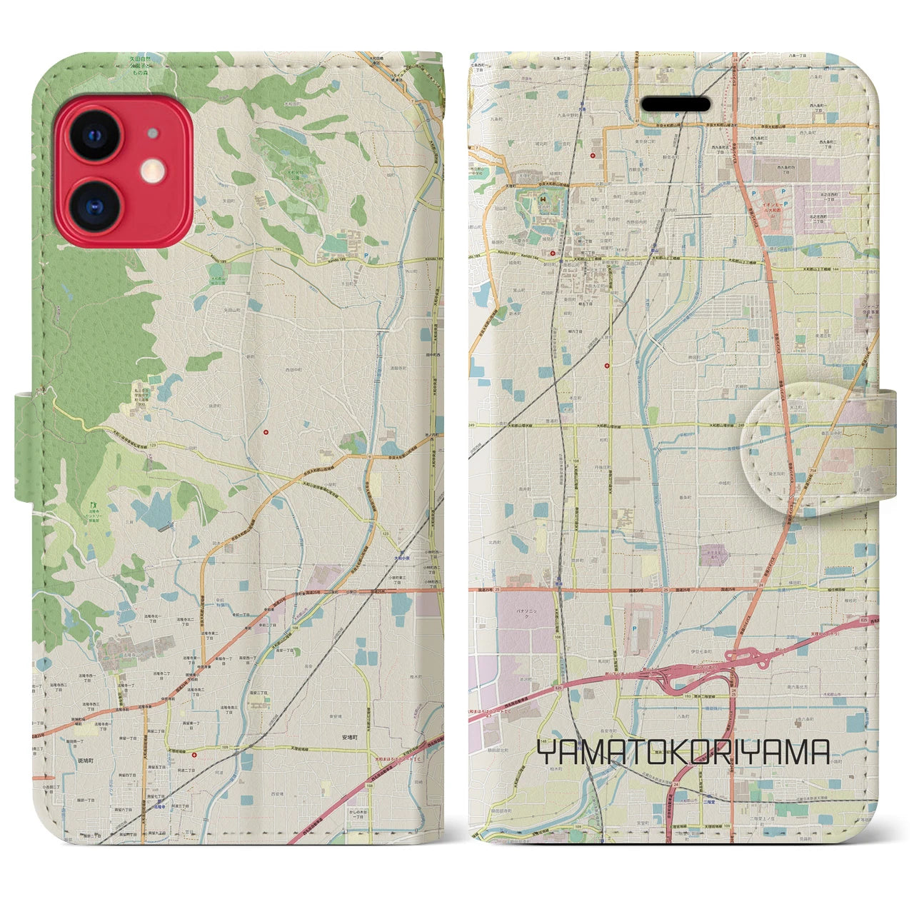 【大和郡山】地図柄iPhoneケース（手帳両面タイプ・ナチュラル）iPhone 11 用