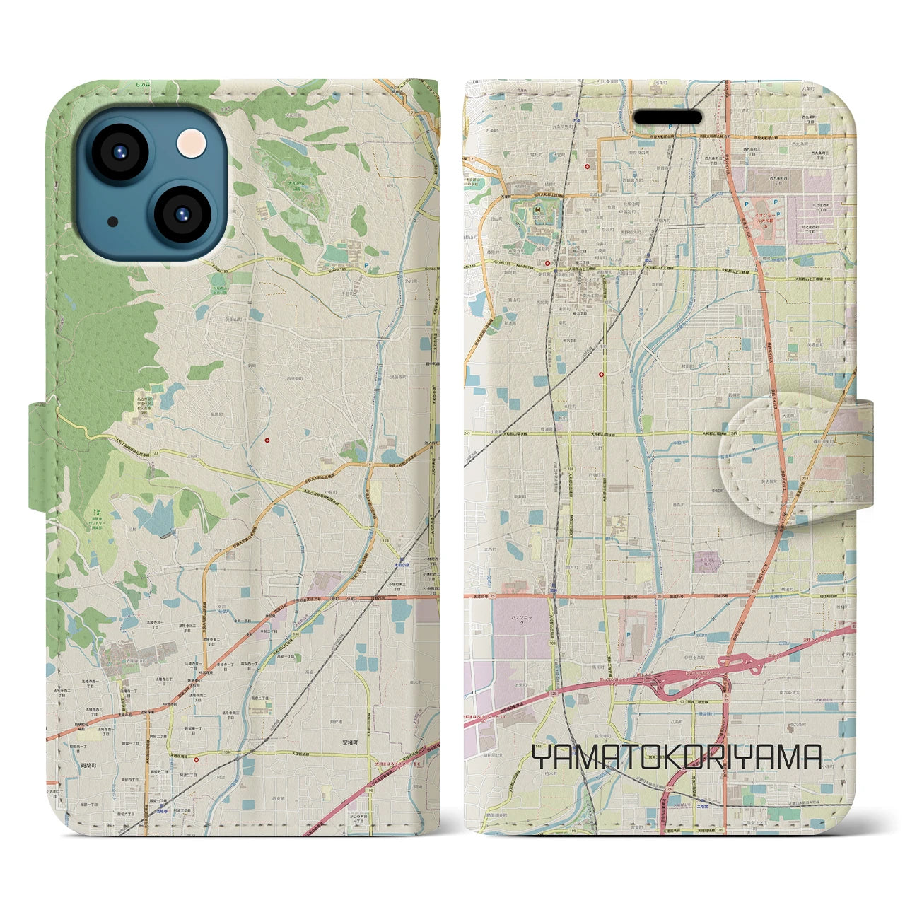 【大和郡山】地図柄iPhoneケース（手帳両面タイプ・ナチュラル）iPhone 13 Pro 用