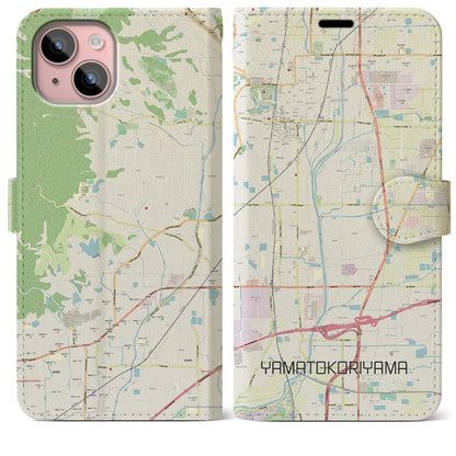 【大和郡山（奈良県）】地図柄iPhoneケース（手帳タイプ）ナチュラル・iPhone 15 Plus 用