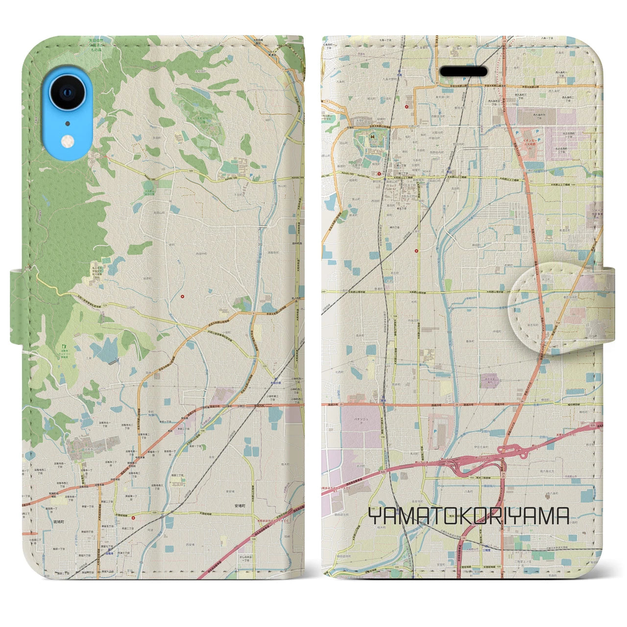 【大和郡山】地図柄iPhoneケース（手帳両面タイプ・ナチュラル）iPhone XR 用