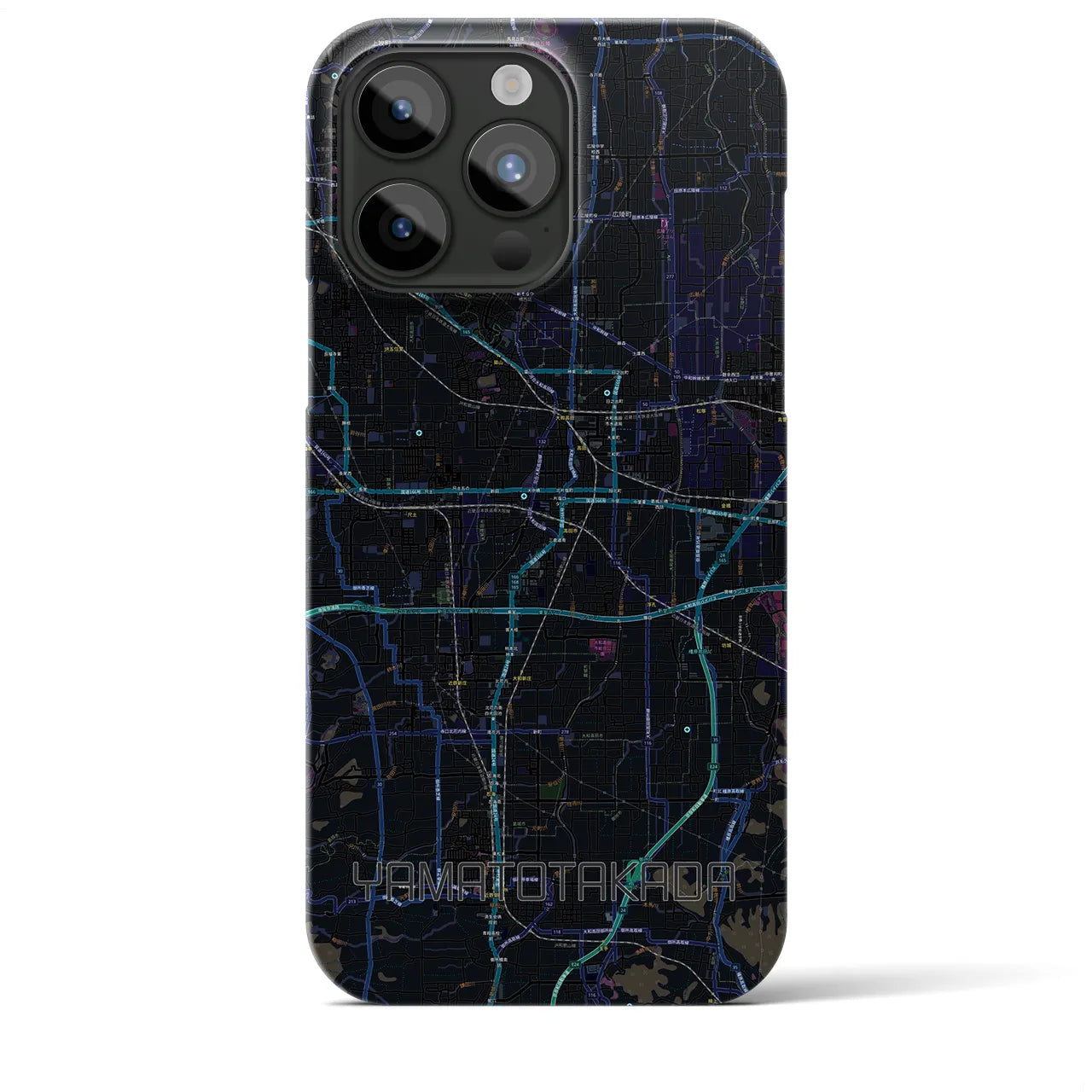 【大和高田】地図柄iPhoneケース（バックカバータイプ・ブラック）iPhone 15 Pro Max 用
