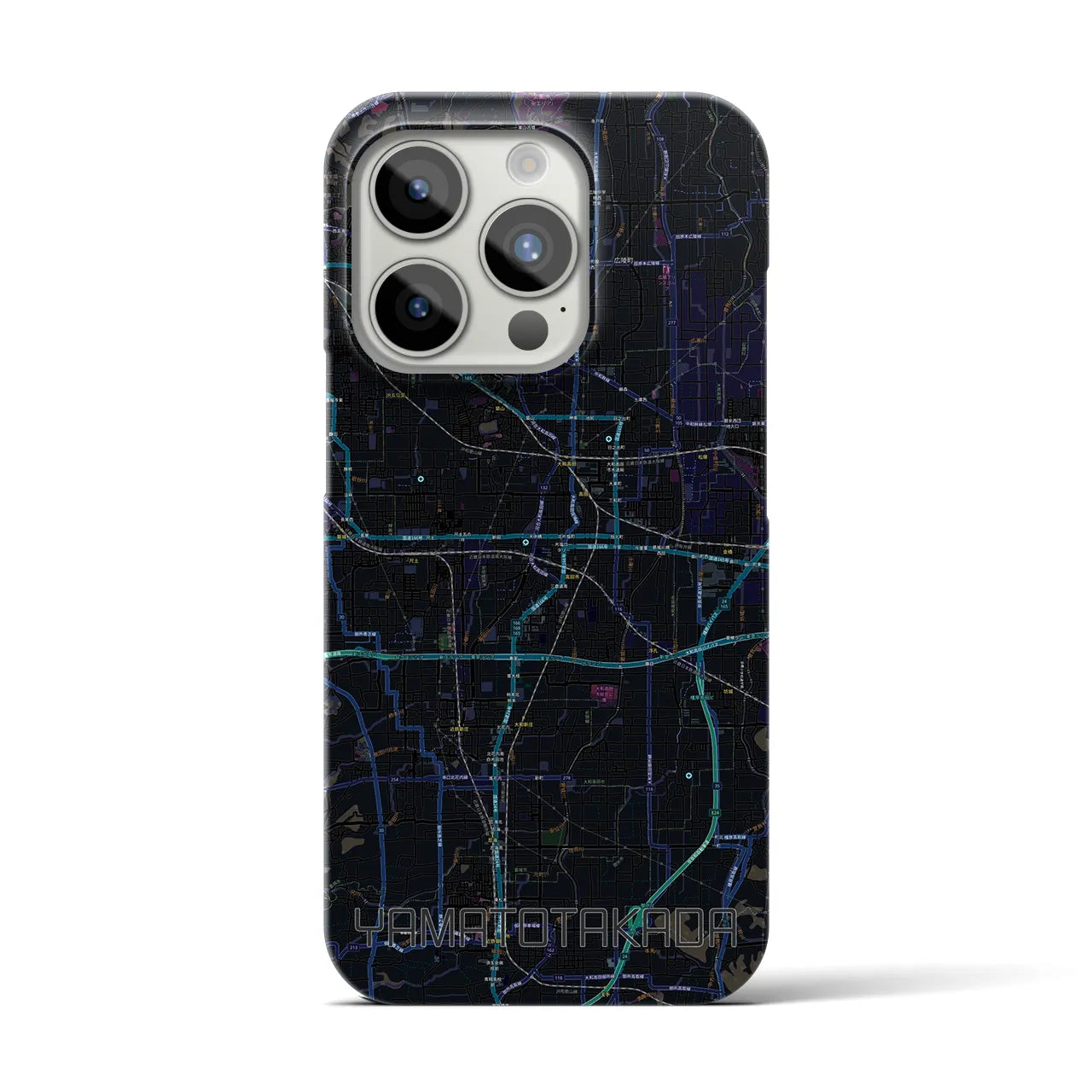 【大和高田】地図柄iPhoneケース（バックカバータイプ・ブラック）iPhone 15 Pro 用