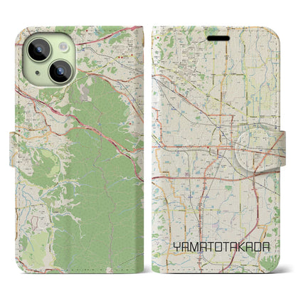 【大和高田（奈良県）】地図柄iPhoneケース（手帳タイプ）ナチュラル・iPhone 15 用