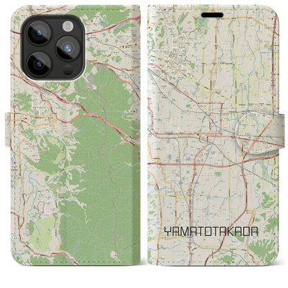 【大和高田（奈良県）】地図柄iPhoneケース（手帳タイプ）ナチュラル・iPhone 15 Pro Max 用