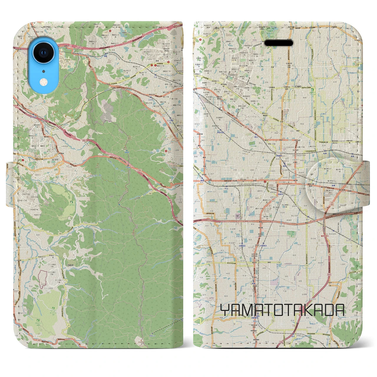 【大和高田】地図柄iPhoneケース（手帳両面タイプ・ナチュラル）iPhone XR 用