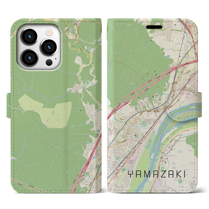 【山崎（京都府）】地図柄iPhoneケース（手帳タイプ）ナチュラル・iPhone 13 Pro 用