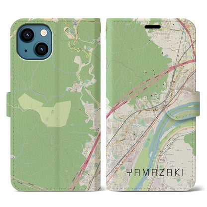 【山崎（京都府）】地図柄iPhoneケース（手帳タイプ）ナチュラル・iPhone 13 用