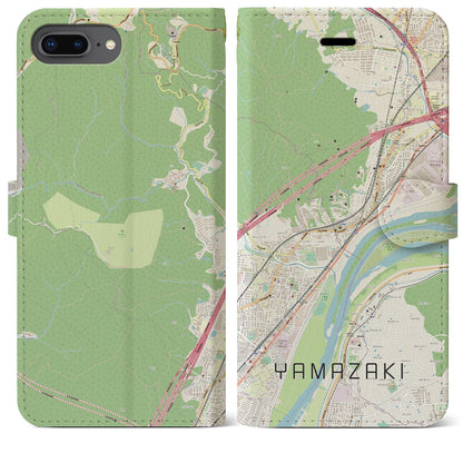 【山崎（京都府）】地図柄iPhoneケース（手帳タイプ）ナチュラル・iPhone 8Plus /7Plus / 6sPlus / 6Plus 用