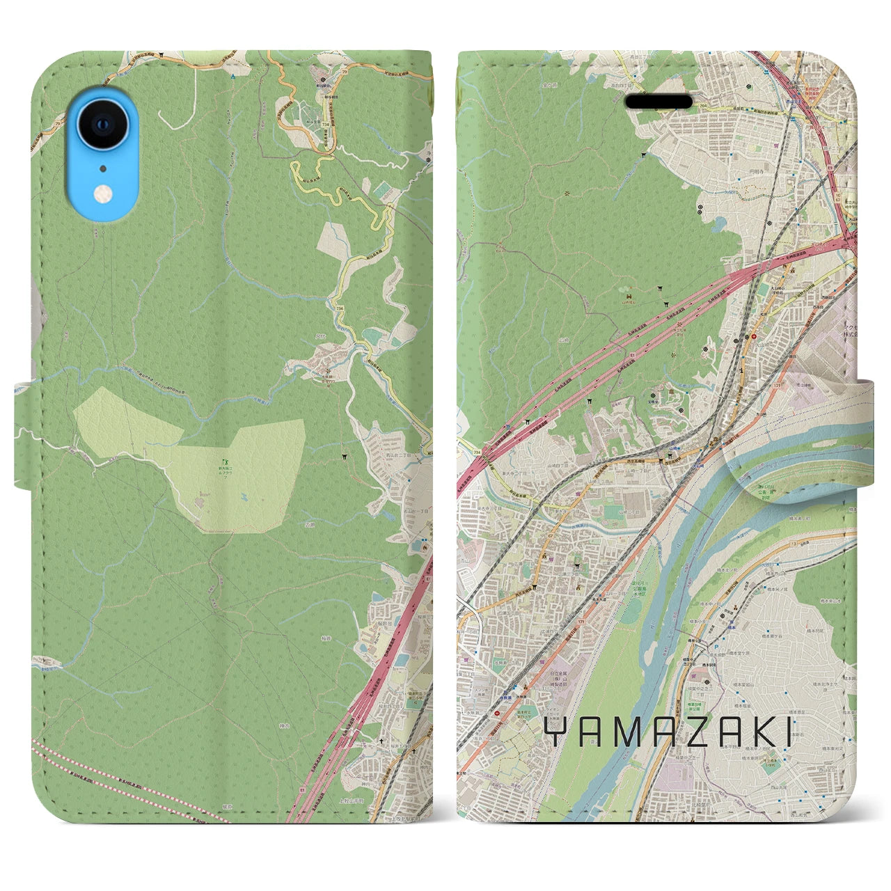【山崎（京都府）】地図柄iPhoneケース（手帳両面タイプ・ナチュラル）iPhone XR 用