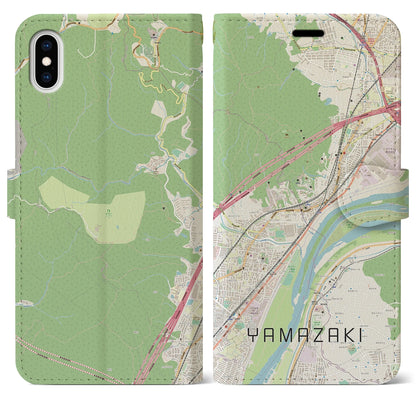 【山崎（京都府）】地図柄iPhoneケース（手帳タイプ）ナチュラル・iPhone XS Max 用