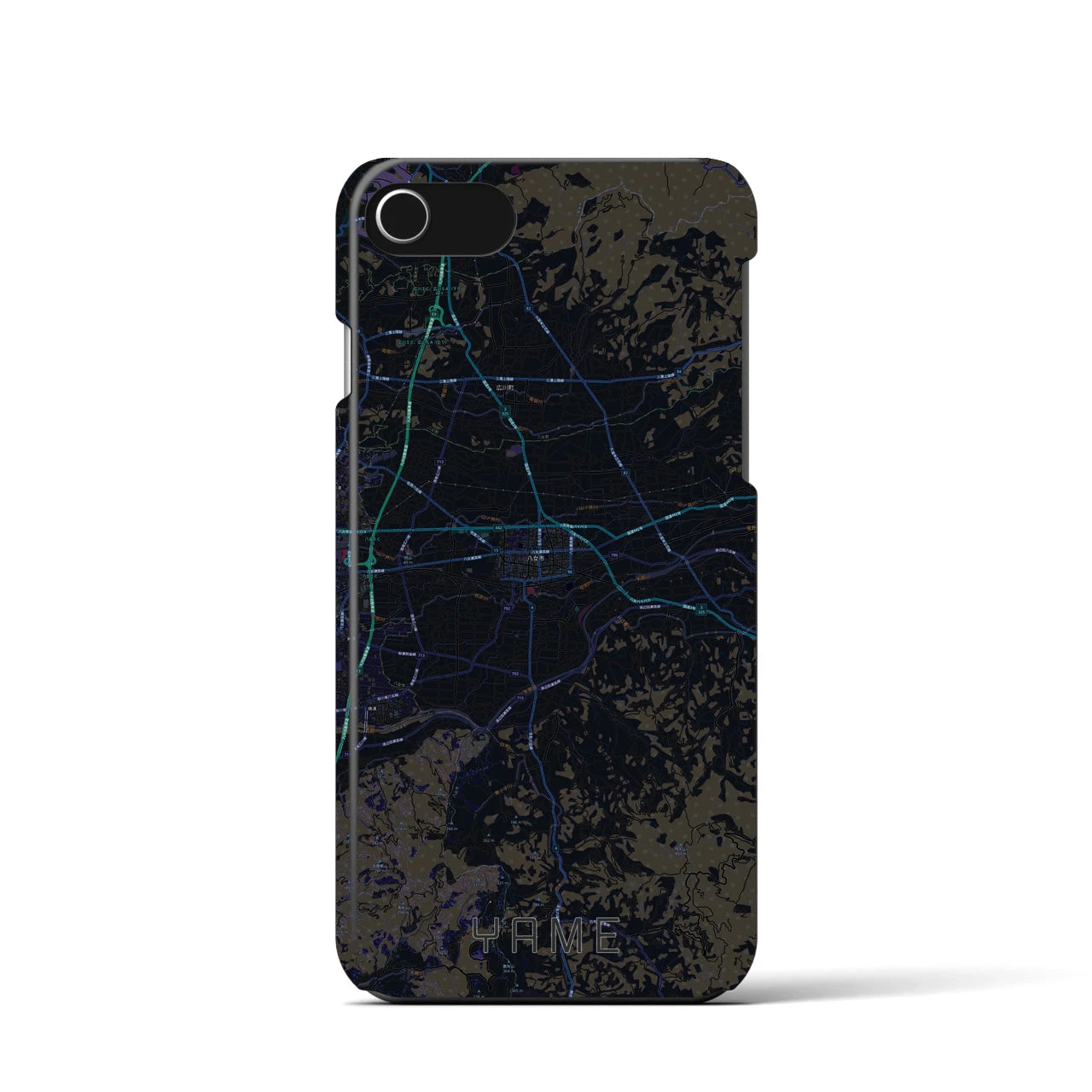 【八女】地図柄iPhoneケース（バックカバータイプ・ブラック）iPhone SE（第3 / 第2世代） / 8 / 7 / 6s / 6 用