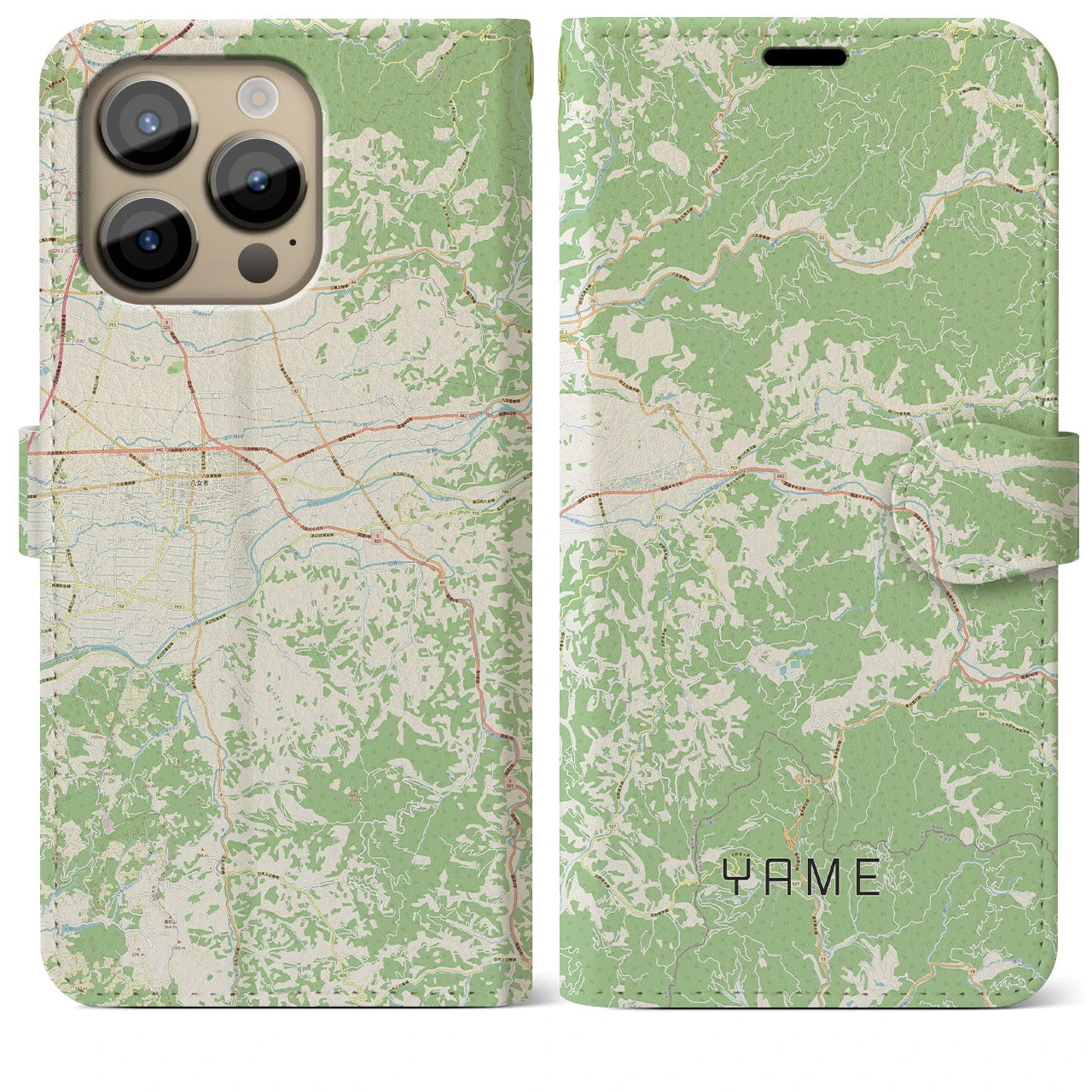 【八女】地図柄iPhoneケース（手帳両面タイプ・ナチュラル）iPhone 14 Pro Max 用