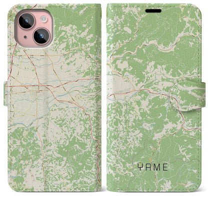 【八女（福岡県）】地図柄iPhoneケース（手帳タイプ）ナチュラル・iPhone 15 Plus 用