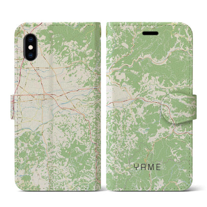 【八女（福岡県）】地図柄iPhoneケース（手帳タイプ）ナチュラル・iPhone XS / X 用