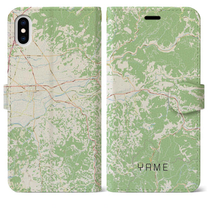 【八女（福岡県）】地図柄iPhoneケース（手帳タイプ）ナチュラル・iPhone XS Max 用