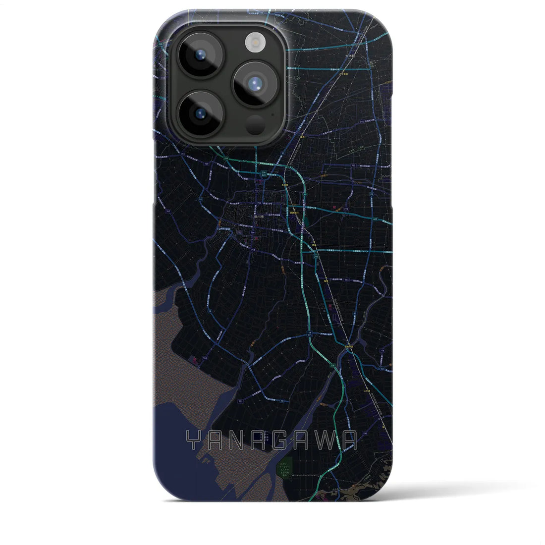 【柳川】地図柄iPhoneケース（バックカバータイプ・ブラック）iPhone 15 Pro Max 用