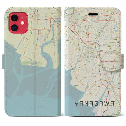 【柳川（福岡県）】地図柄iPhoneケース（手帳タイプ）ナチュラル・iPhone 11 用