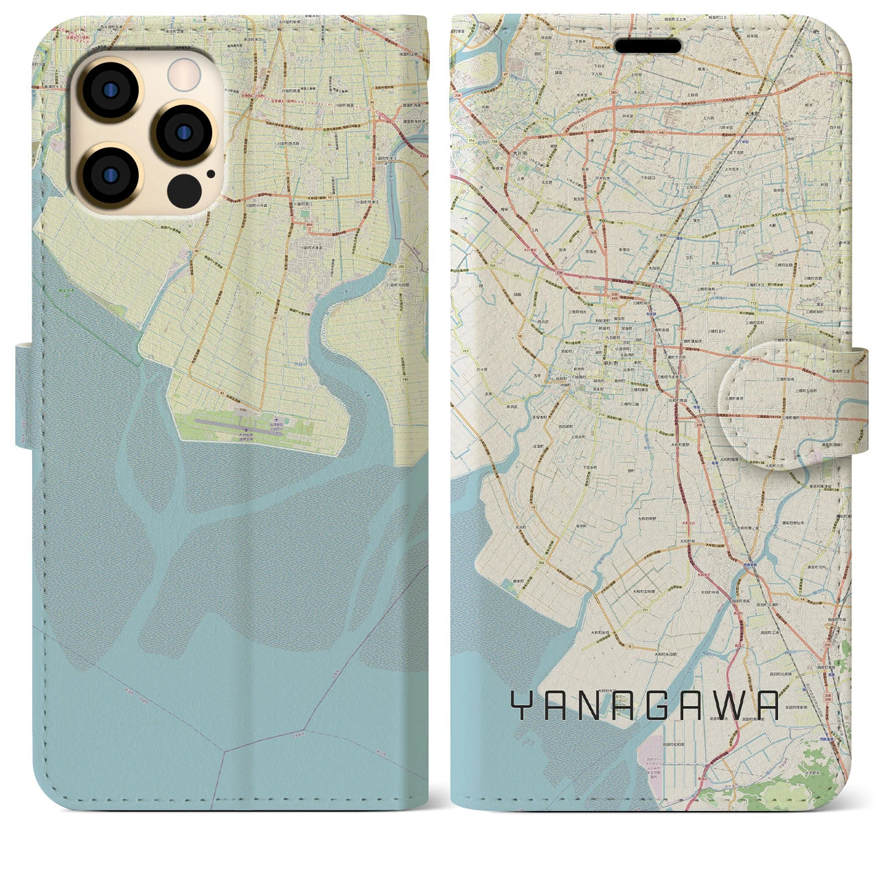 【柳川】地図柄iPhoneケース（手帳両面タイプ・ナチュラル）iPhone 12 Pro Max 用