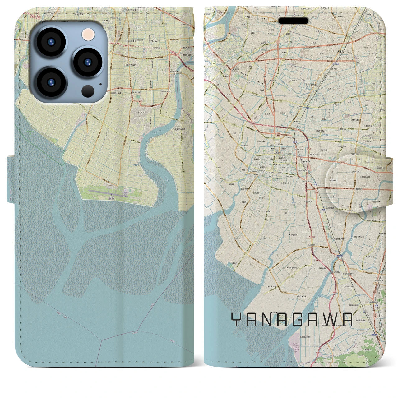 【柳川】地図柄iPhoneケース（手帳両面タイプ・ナチュラル）iPhone 13 Pro Max 用