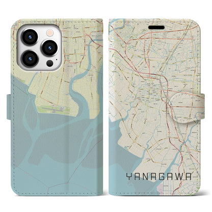 【柳川（福岡県）】地図柄iPhoneケース（手帳タイプ）ナチュラル・iPhone 13 Pro 用