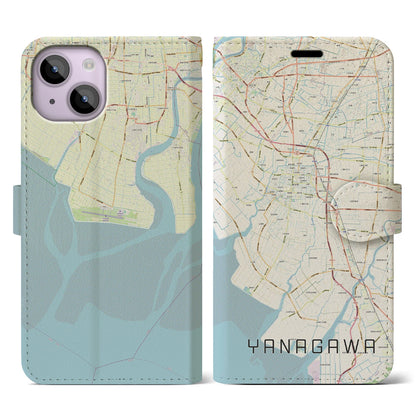 【柳川（福岡県）】地図柄iPhoneケース（手帳タイプ）ナチュラル・iPhone 14 用