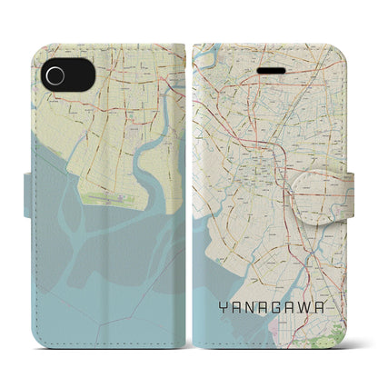 【柳川（福岡県）】地図柄iPhoneケース（手帳タイプ）ナチュラル・iPhone SE（第3 / 第2世代） / 8 / 7 / 6s / 6 用