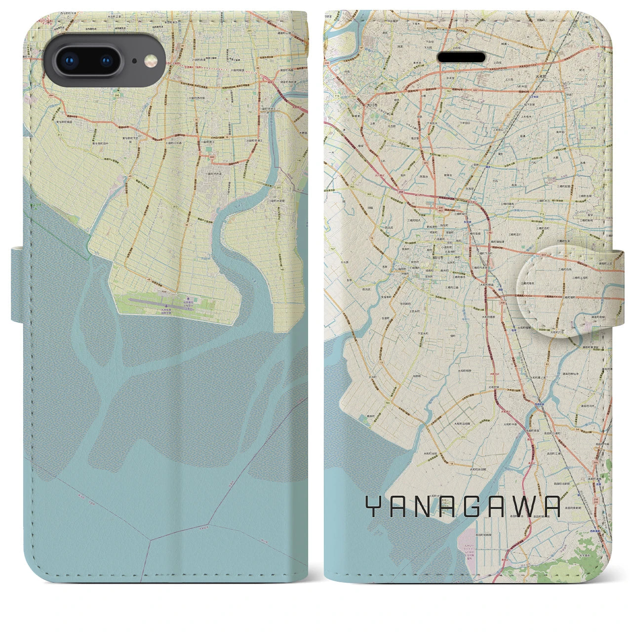 【柳川】地図柄iPhoneケース（手帳両面タイプ・ナチュラル）iPhone 8Plus /7Plus / 6sPlus / 6Plus 用