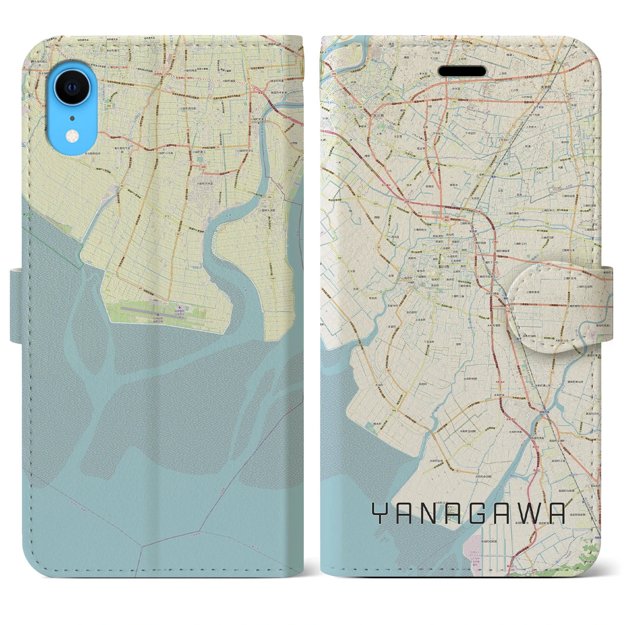 【柳川】地図柄iPhoneケース（手帳両面タイプ・ナチュラル）iPhone XR 用