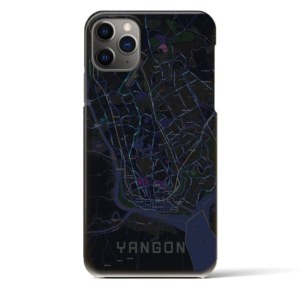 【ヤンゴン】地図柄iPhoneケース（バックカバータイプ・ブラック）iPhone 11 Pro Max 用