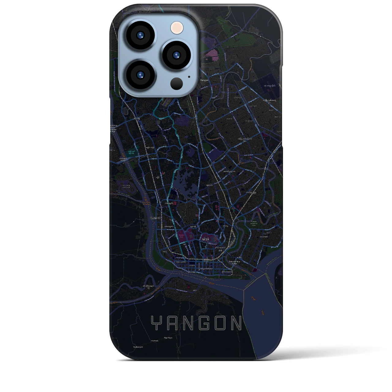 【ヤンゴン】地図柄iPhoneケース（バックカバータイプ・ブラック）iPhone 13 Pro Max 用