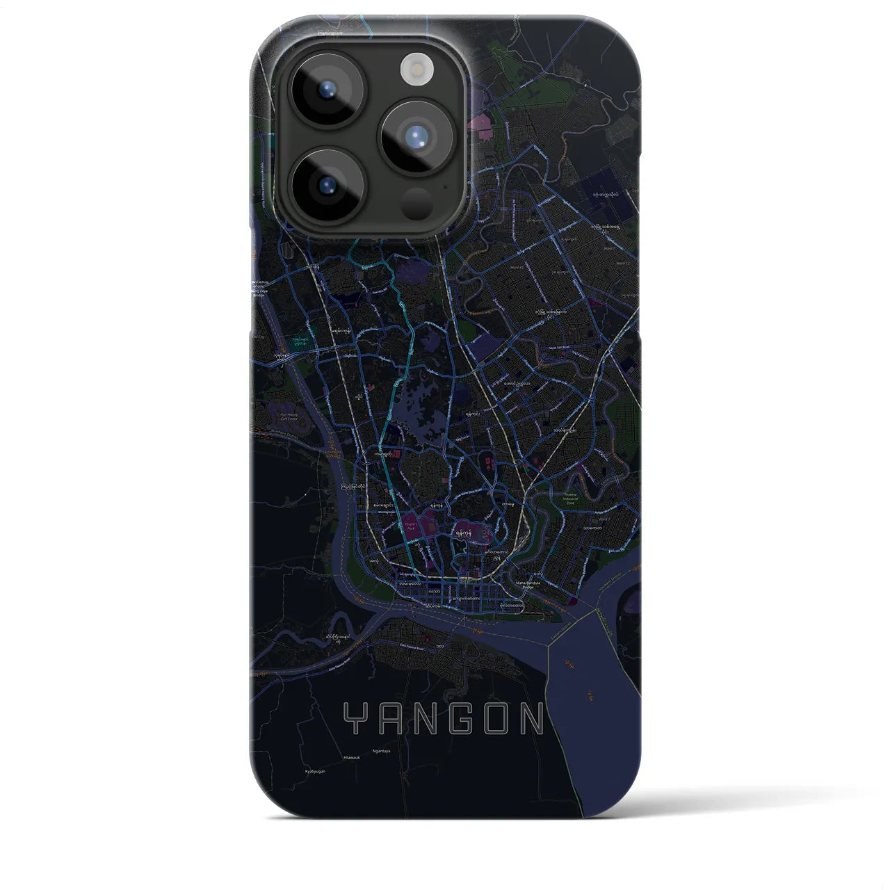 【ヤンゴン】地図柄iPhoneケース（バックカバータイプ・ブラック）iPhone 15 Pro Max 用
