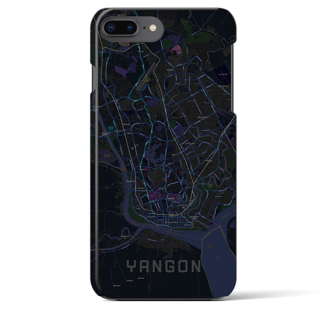 【ヤンゴン】地図柄iPhoneケース（バックカバータイプ・ブラック）iPhone 8Plus /7Plus / 6sPlus / 6Plus 用