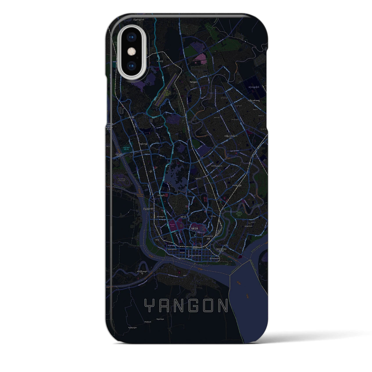 【ヤンゴン】地図柄iPhoneケース（バックカバータイプ・ブラック）iPhone XS Max 用