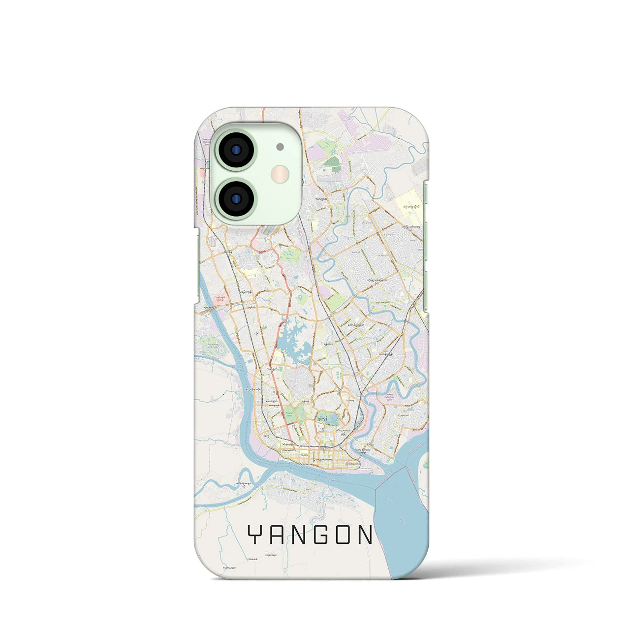 【ヤンゴン】地図柄iPhoneケース（バックカバータイプ・ナチュラル）iPhone 12 mini 用